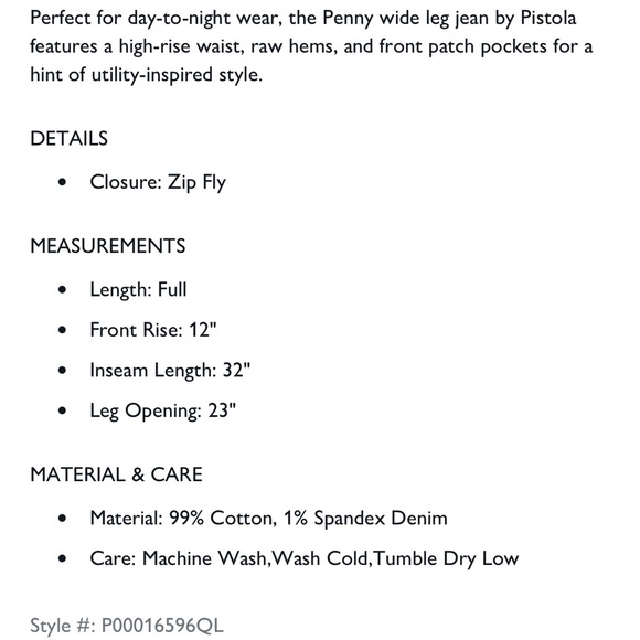 Pistola Penny Utility Jean. NWT. Size 29. - Picture 7 of 11